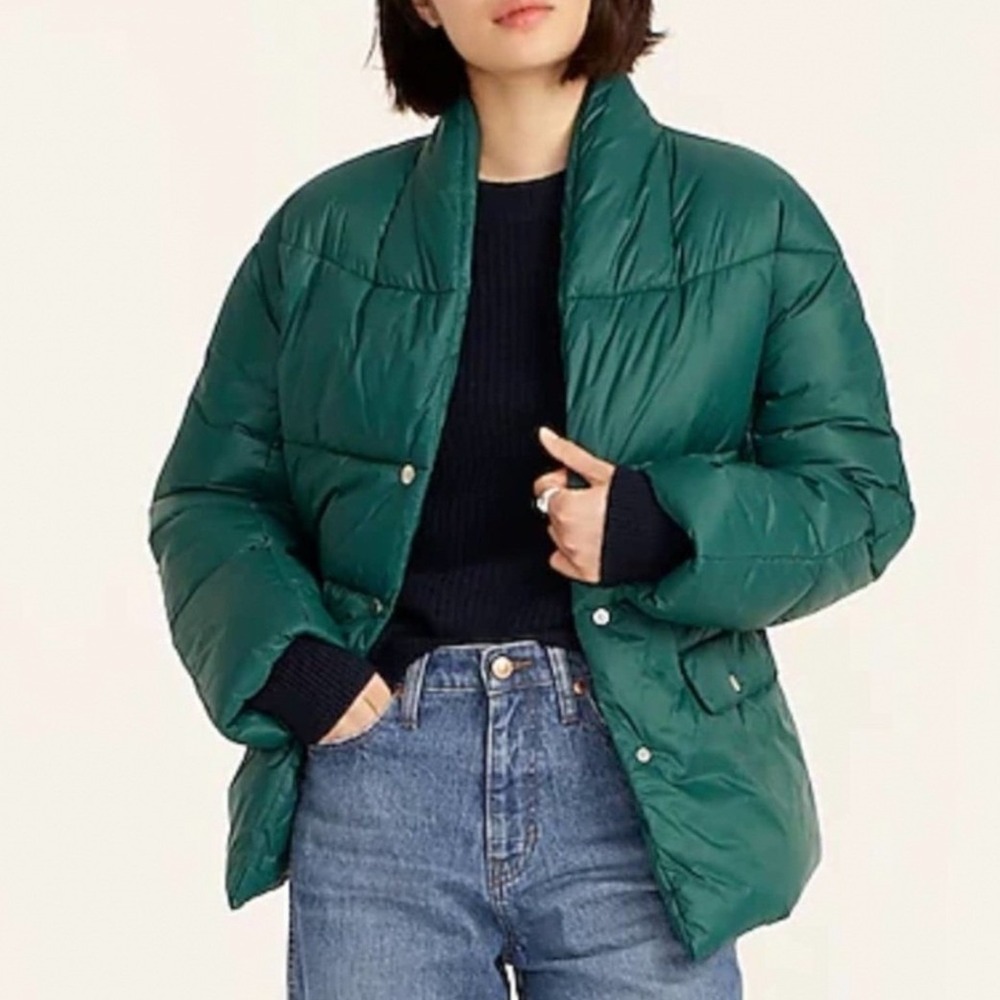 J.Crew Alps Puffer Jacket Womens S Dark Spruce Green Excellent PrimaLoft BA595